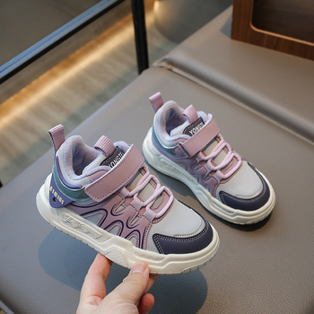 Gyerekek téli cipő fleeces bélésse, Velcro-zárás, PU felső, EVA talp, csíkos mintázat