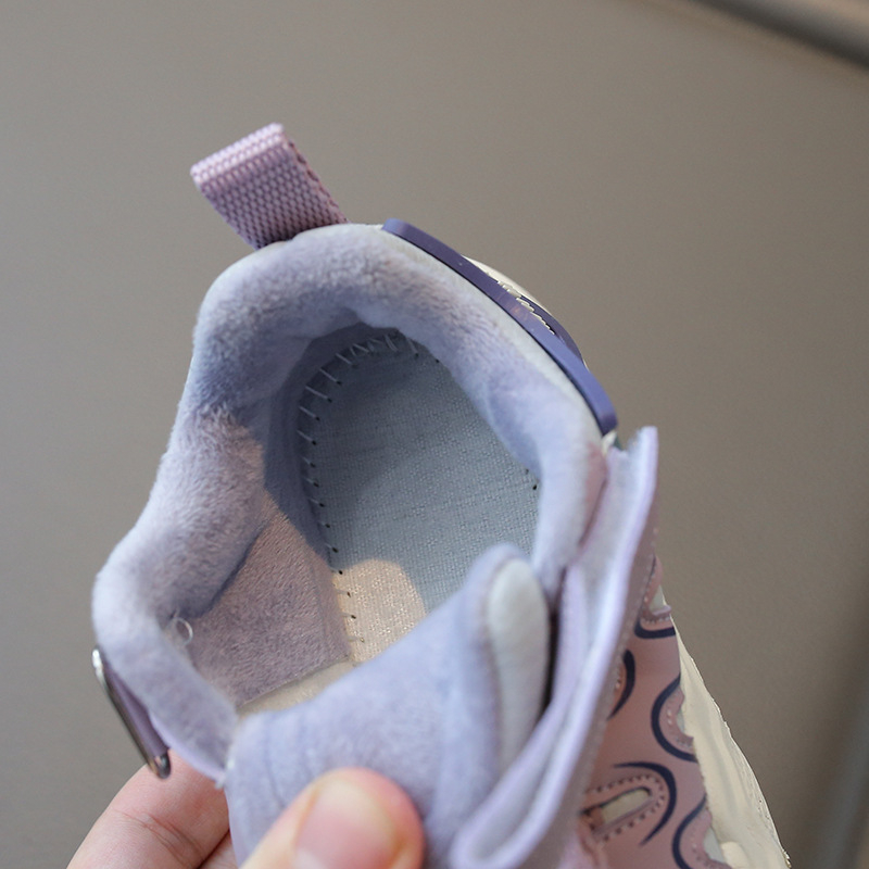 Gyerekek téli cipő fleeces bélésse, Velcro-zárás, PU felső, EVA talp, csíkos mintázat