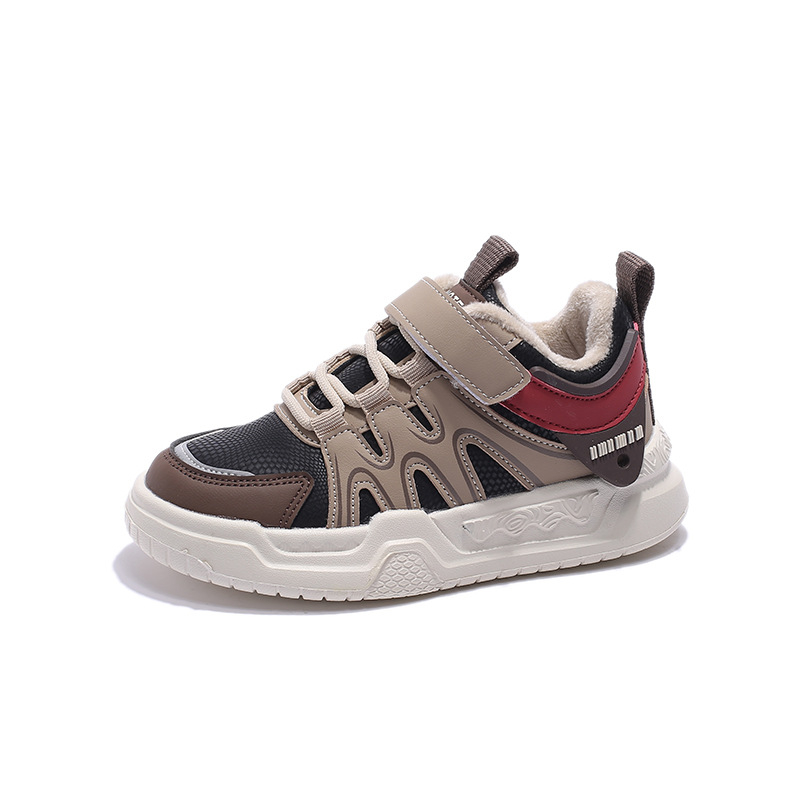 Gyerekek téli cipő fleeces bélésse, Velcro-zárás, PU felső, EVA talp, csíkos mintázat