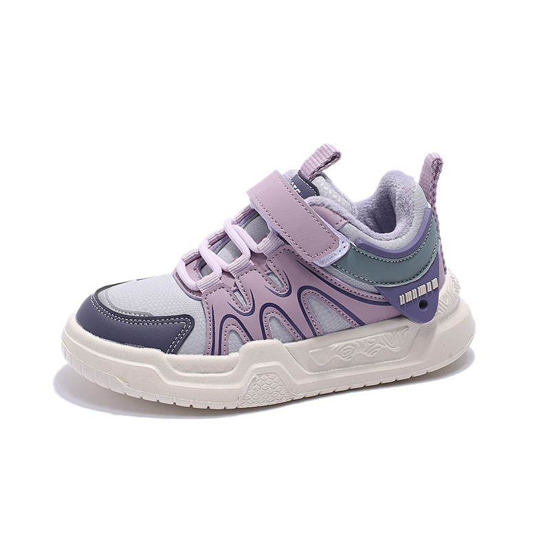 Gyerekek téli cipő fleeces bélésse, Velcro-zárás, PU felső, EVA talp, csíkos mintázat