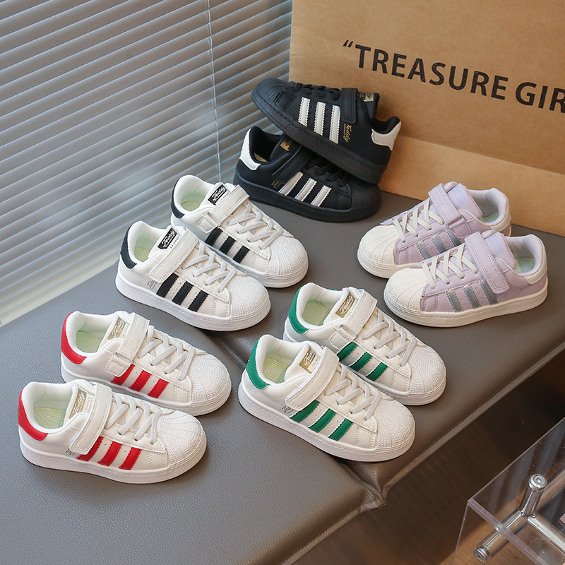 Dječje tenisice s Velcro trakom i nosom u obliku školjke - gornji dio od sintetičke kože, protuklizna potplat, unisex, uzrast 1–12 godina
