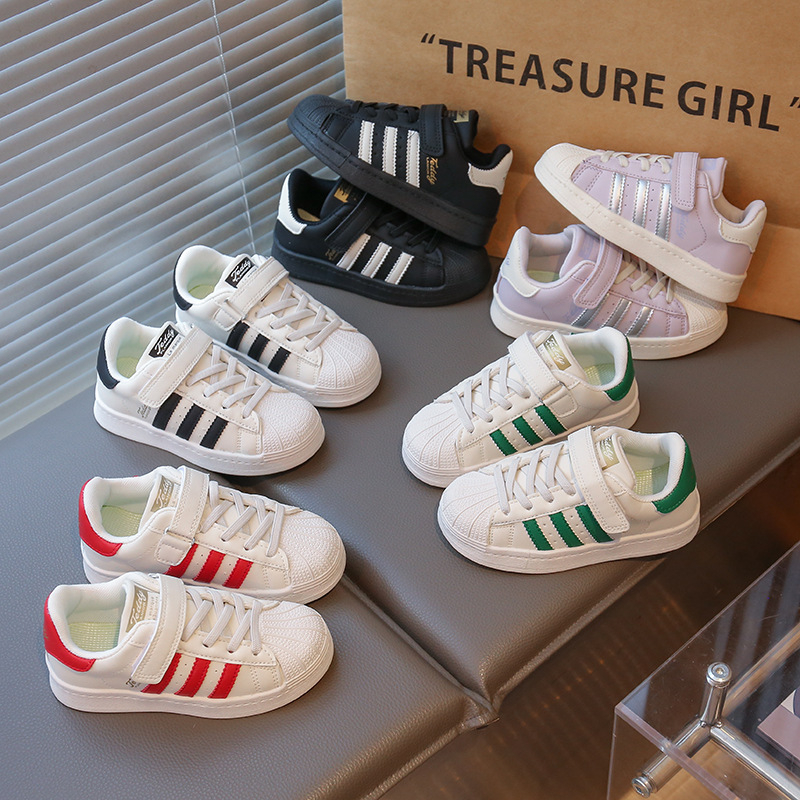 Dječje tenisice s Velcro trakom i nosom u obliku školjke - gornji dio od sintetičke kože, protuklizna potplat, unisex, uzrast 1–12 godina