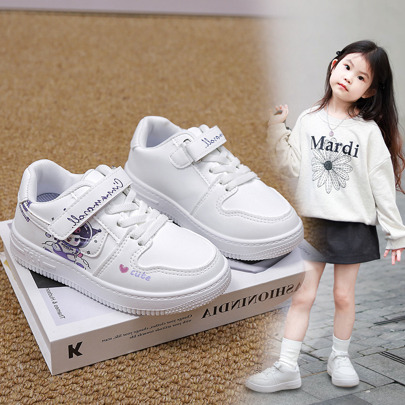 Adidași pentru copii Kuromi – imprimeu desen animat, partea superioară PU, talpă din cauciuc, închidere Velcro, talpă antiderapantă