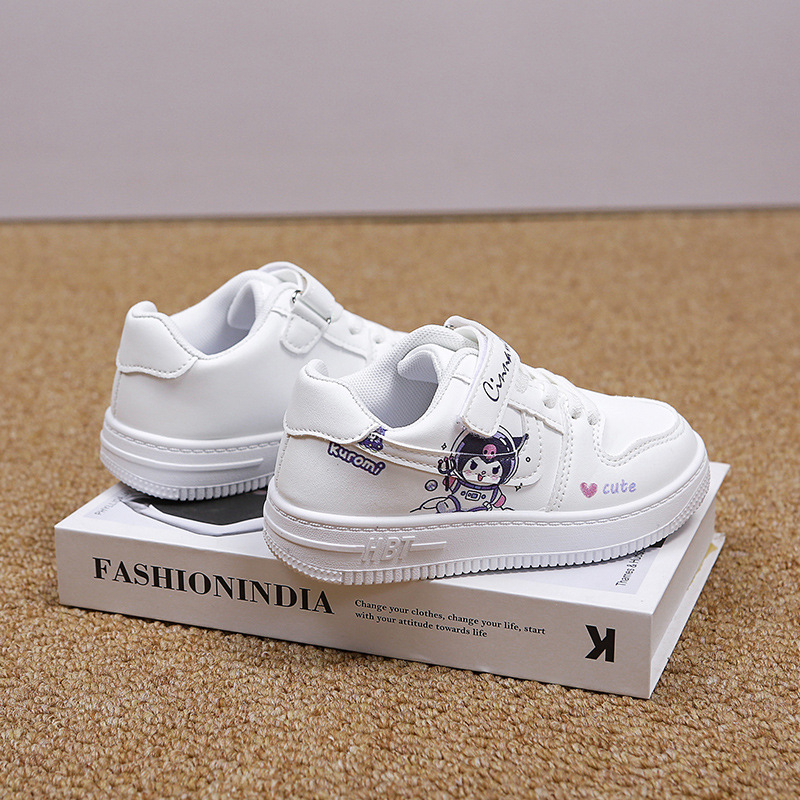 Adidași pentru copii Kuromi – imprimeu desen animat, partea superioară PU, talpă din cauciuc, închidere Velcro, talpă antiderapantă