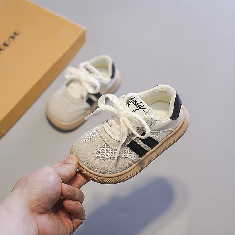 Adidași pentru copii mici cu suprafața superioară din piele Ultrafilm, antiderapantă, închidere Velcro, model dungat, pentru vârsta 12–36 de luni