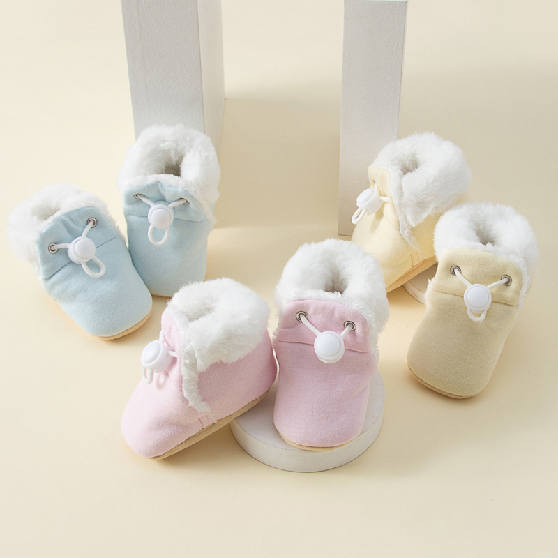 Pantofi bebeluși din bumbac, calzi și groși, talpă moale din material textil, de tip slip-on pentru copii 1–3 ani