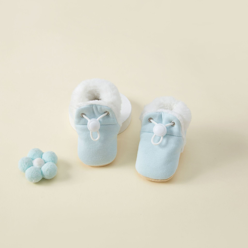 Pantofi bebeluși din bumbac, calzi și groși, talpă moale din material textil, de tip slip-on pentru copii 1–3 ani