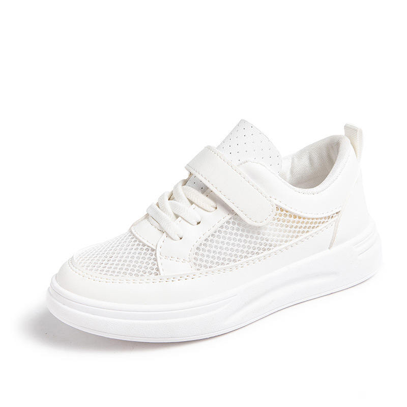 Dječje bijele tenisice s prozračnom mrežom, unisex, za školu i vrtić, s Velcro zatvaračem, niski model, gumeni potplat