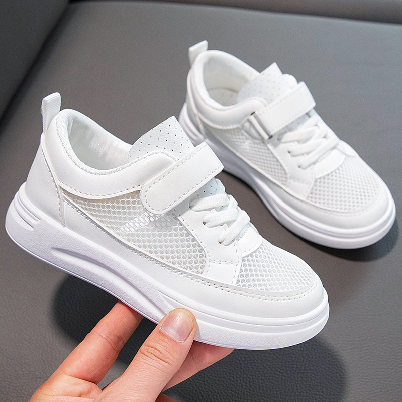 Dječje bijele tenisice s prozračnom mrežom, unisex, za školu i vrtić, s Velcro zatvaračem, niski model, gumeni potplat
