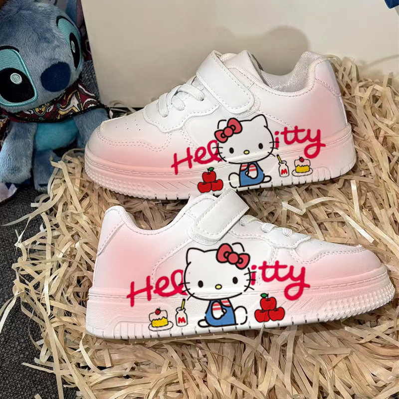 Hello Kitty tenisice za djecu – dizajn u suradnji, bijele niske tenisice za djevojčice, s Velcro zatvaračem, crtić dizajn