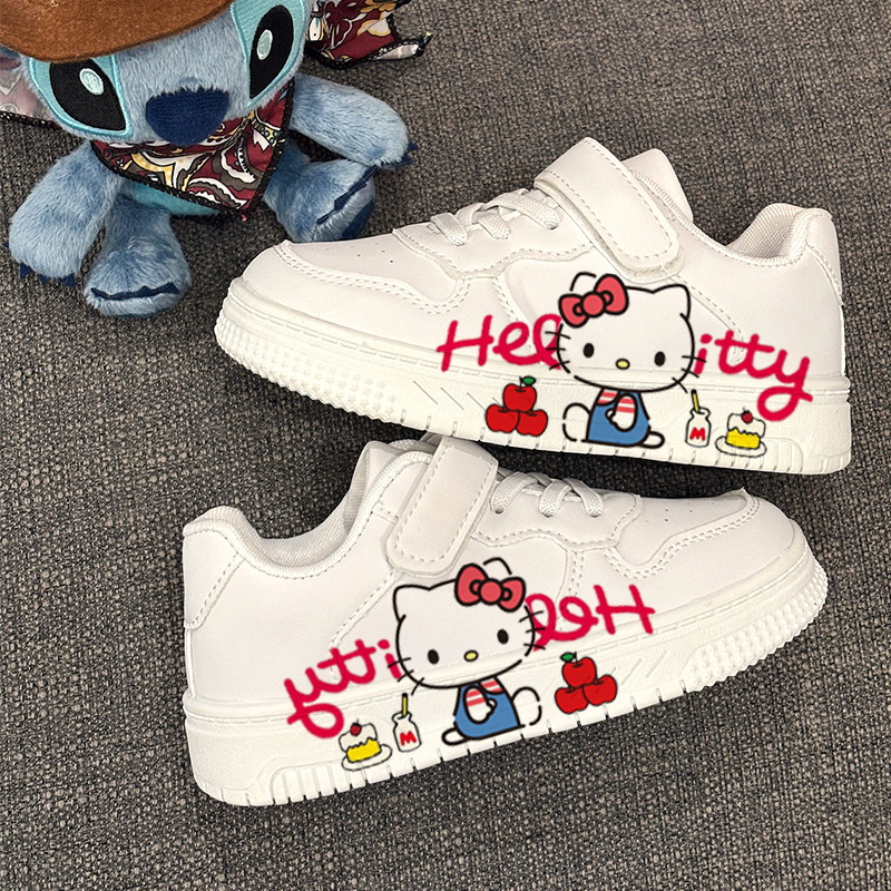 Hello Kitty tenisice za djecu – dizajn u suradnji, bijele niske tenisice za djevojčice, s Velcro zatvaračem, crtić dizajn