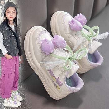 Dječje tenisice s Velcro kopčanjem, floralni motiv, umjetna PU gornja, gumeni potplat, injekcijski oblikovan potplat