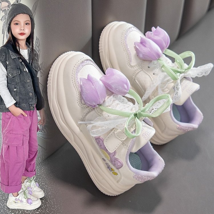 Dječje tenisice s Velcro kopčanjem, floralni motiv, umjetna PU gornja, gumeni potplat, injekcijski oblikovan potplat