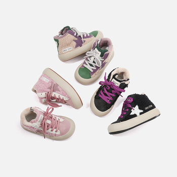 Detské tenisky s kórejským štýlom, fleecová podšívka, bočný zips, stredná výška vršku, gumová podrážka