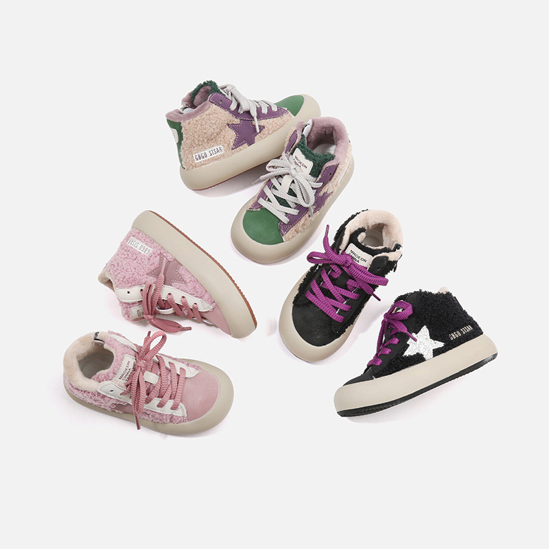 Detské tenisky s kórejským štýlom, fleecová podšívka, bočný zips, stredná výška vršku, gumová podrážka