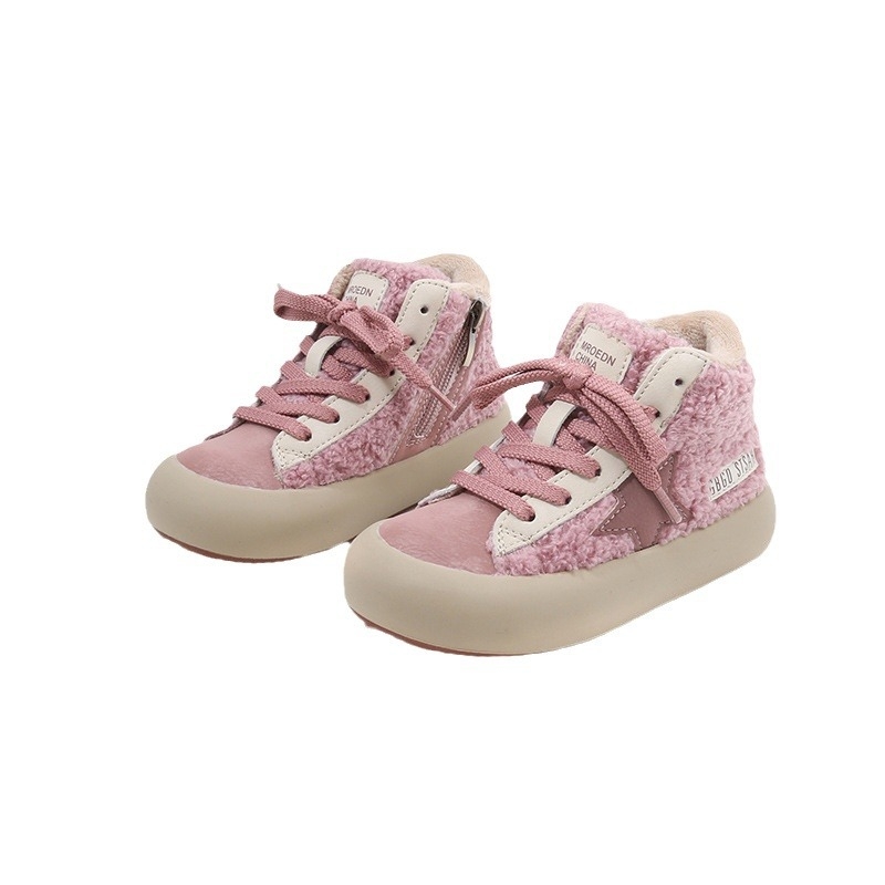 Detské tenisky s kórejským štýlom, fleecová podšívka, bočný zips, stredná výška vršku, gumová podrážka