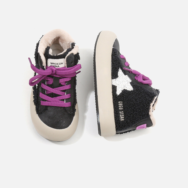 Detské tenisky s kórejským štýlom, fleecová podšívka, bočný zips, stredná výška vršku, gumová podrážka