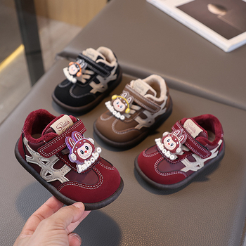 Adidași de iarnă pentru copii cu căptușeală din fleece, închidere Velcro, talpă PVC, gleznă joasă