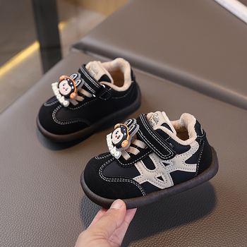 Adidași de iarnă pentru copii cu căptușeală din fleece, închidere Velcro, talpă PVC, gleznă joasă