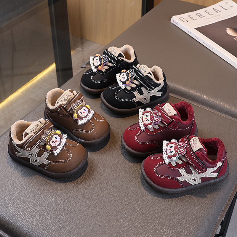 Adidași de iarnă pentru copii cu căptușeală din fleece, închidere Velcro, talpă PVC, gleznă joasă