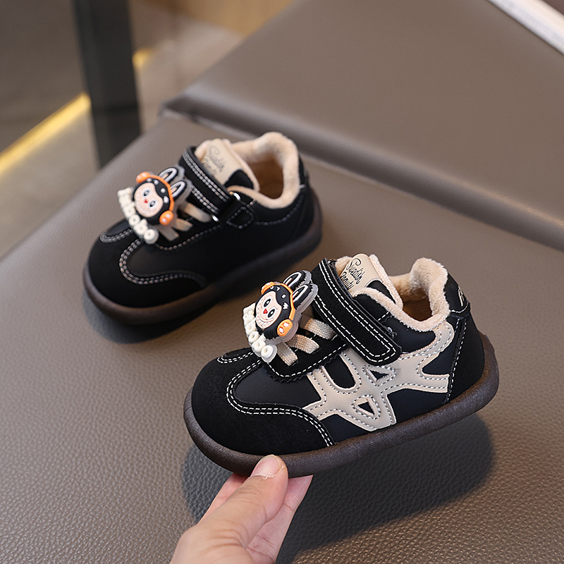 Adidași de iarnă pentru copii cu căptușeală din fleece, închidere Velcro, talpă PVC, gleznă joasă