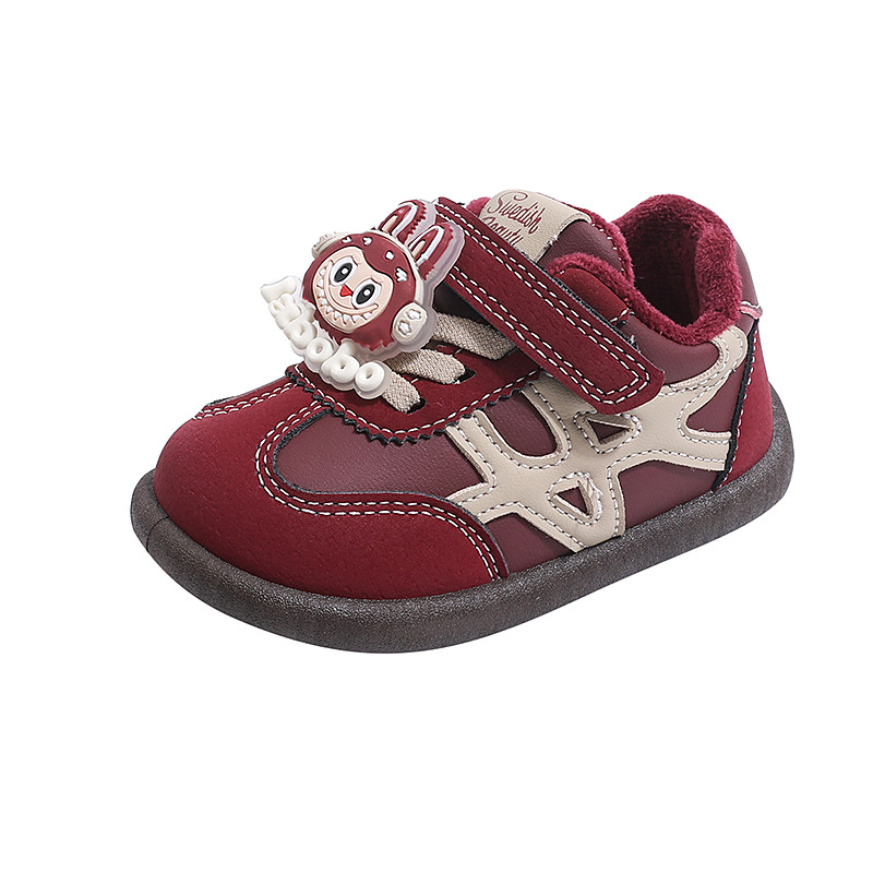 Adidași de iarnă pentru copii cu căptușeală din fleece, închidere Velcro, talpă PVC, gleznă joasă