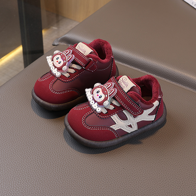 Adidași de iarnă pentru copii cu căptușeală din fleece, închidere Velcro, talpă PVC, gleznă joasă