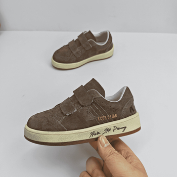 Dječje tenisice od prave kože s Velcro zatvaračem, retro stil, niski vrh, gumeni potplat