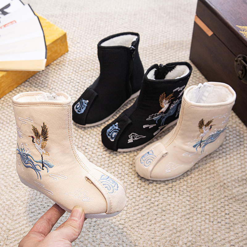 Dječje Hanfu čizme, nacionalni stil, platnene gore, bočni zip, za dob 2–14 godina