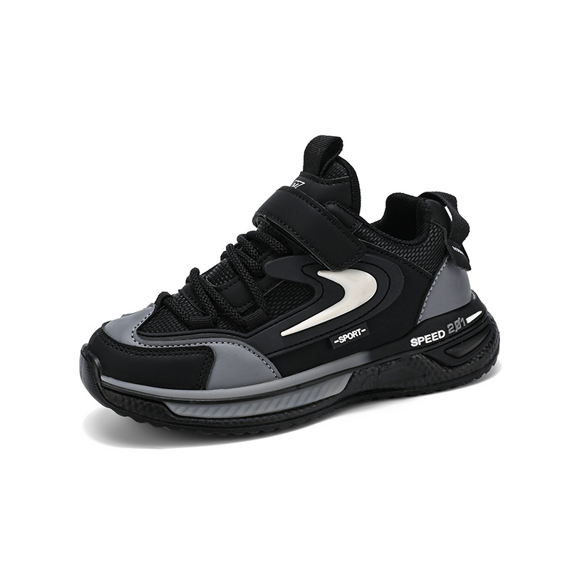 Gyerekeknek készült futócipő, felsőrész szintetikus bőrből, könnyű, Velcro-zár, EVA talp, csíkos mintázat