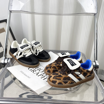 Dječje tenisice s leopard uzorkom od konjske dlake, Velcro zatvarač, niski gornji dio, gumeni potplat, za proljeće i jesen