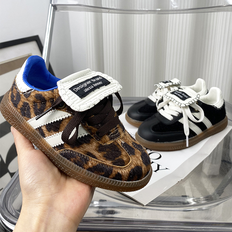 Dječje tenisice s leopard uzorkom od konjske dlake, Velcro zatvarač, niski gornji dio, gumeni potplat, za proljeće i jesen