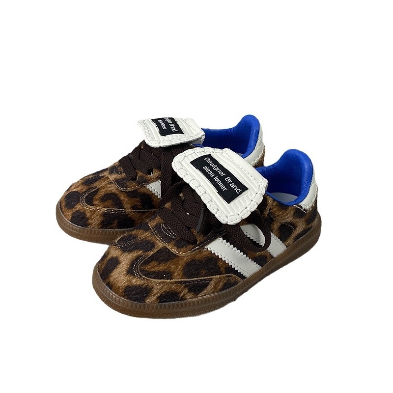 Dječje tenisice s leopard uzorkom od konjske dlake, Velcro zatvarač, niski gornji dio, gumeni potplat, za proljeće i jesen