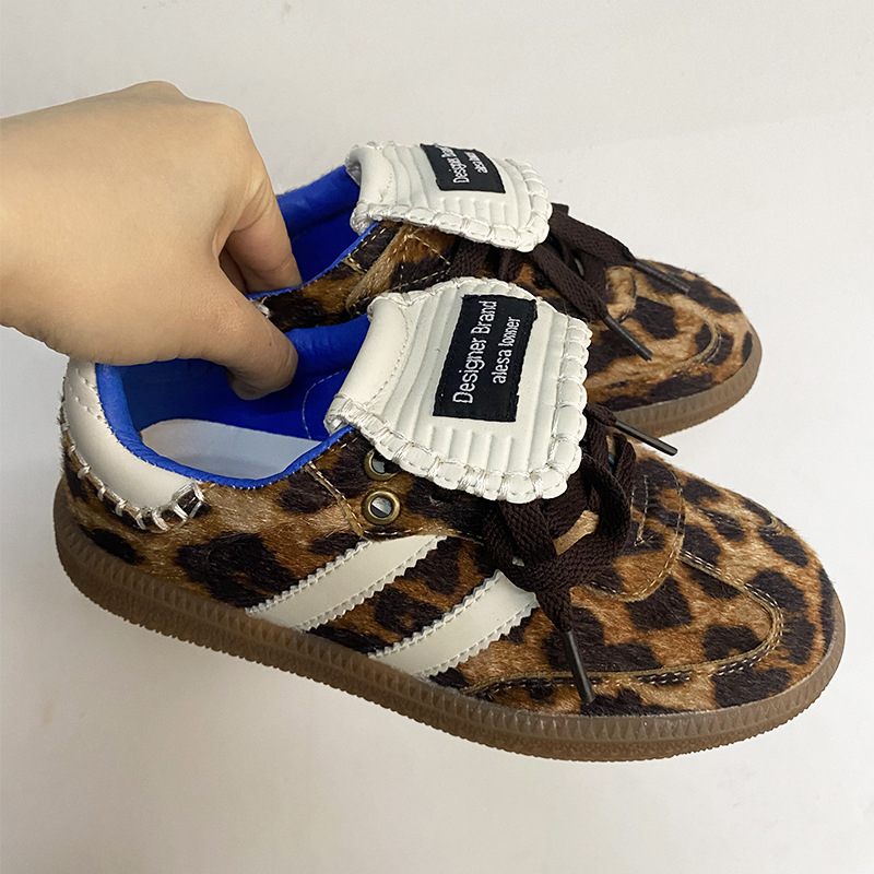 Dječje tenisice s leopard uzorkom od konjske dlake, Velcro zatvarač, niski gornji dio, gumeni potplat, za proljeće i jesen