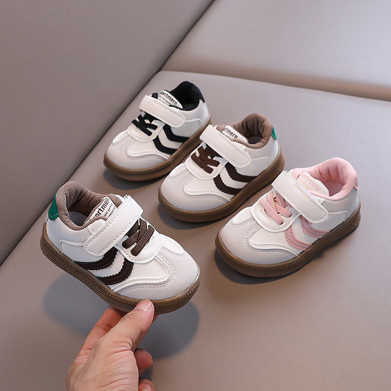 Pantofi sport pentru copii din piele artificială, cu Velcro, talpă din cauciuc rezistentă la abraziune, pentru copii 1–6 ani