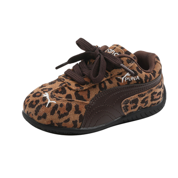 Adidași pentru copii din nabuk, imprimeu leopard, închidere Velcro, talpă din cauciuc, talpă joasă, antiderapant