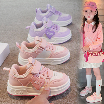 Pantofi sport pentru fetițe - partea superioară din piele artificială, talpă din cauciuc, închidere Velcro, rezistenți la abraziune, sneakeri casual zilnici