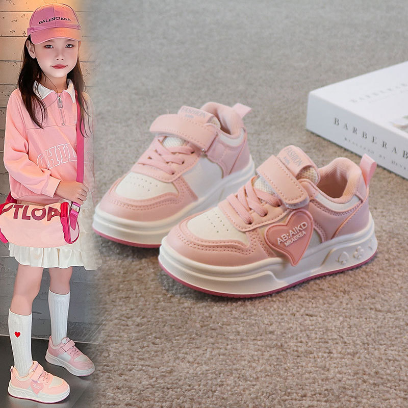 Pantofi sport pentru fetițe - partea superioară din piele artificială, talpă din cauciuc, închidere Velcro, rezistenți la abraziune, sneakeri casual zilnici