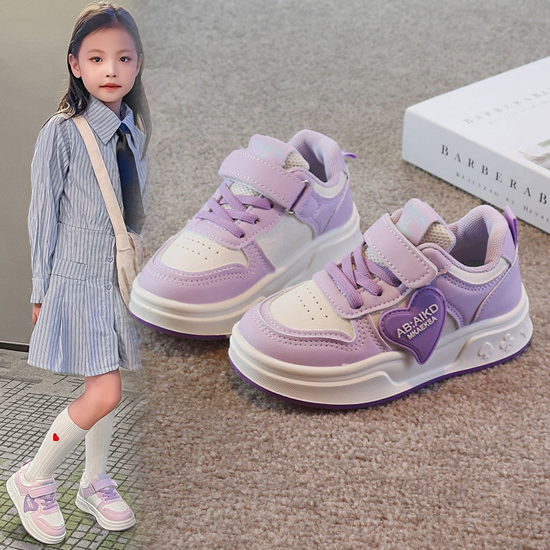 Pantofi sport pentru fetițe - partea superioară din piele artificială, talpă din cauciuc, închidere Velcro, rezistenți la abraziune, sneakeri casual zilnici