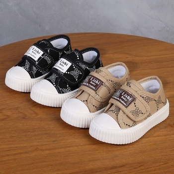 Detské plátenné tenisky na suchý zips s pruhovaným vzorom, PVC podrážka, pre vek 1–3 rokov, jar-jesen