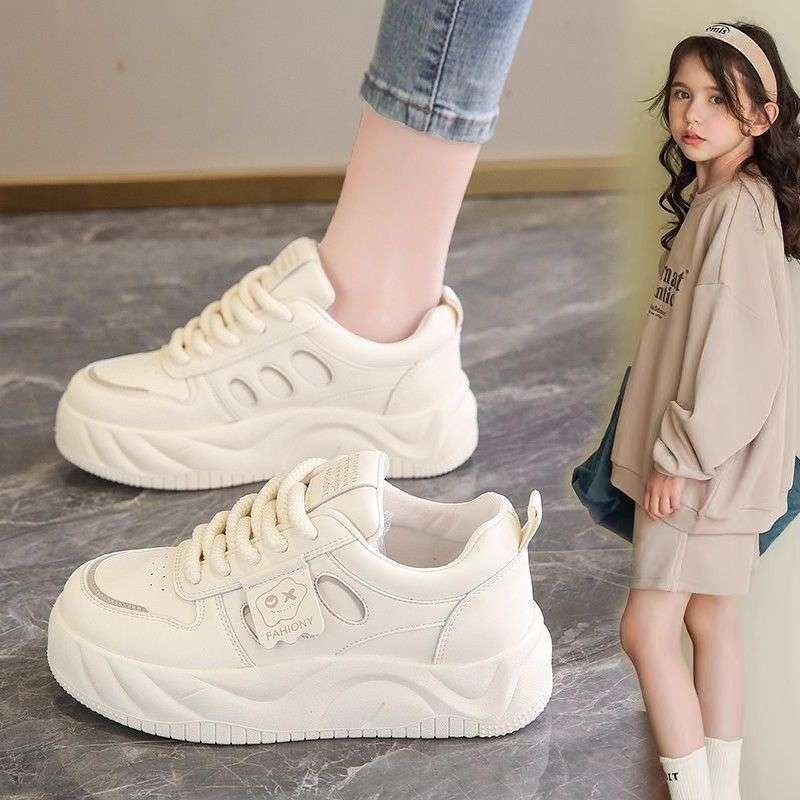 Pantofi sport pentru fete, sneakers casual cu talpă groasă; model toamnă 2025, exterior microfibră, talpă din cauciuc natural, ușori și antiderapante; 4–6 ani.