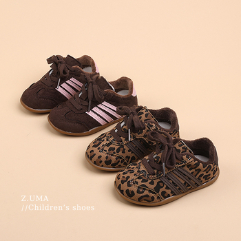 Pantofi sport de iarnă pentru copii, cu partea superioară din nubuk, căptușeală din fleece, închidere Velcro, talpă din cauciuc antiderapantă, unisex