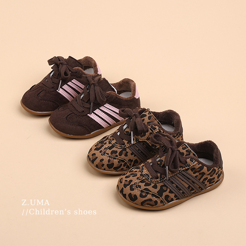 Pantofi sport de iarnă pentru copii, cu partea superioară din nubuk, căptușeală din fleece, închidere Velcro, talpă din cauciuc antiderapantă, unisex