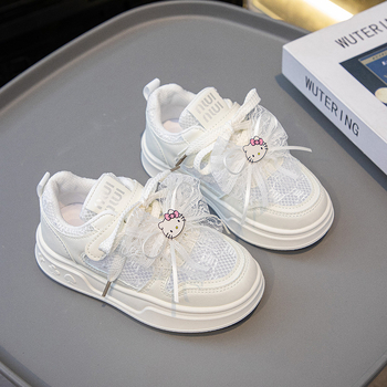 Pantofi sport pentru fete, din plasă, cu Velcro, suprafață PU+ plasă, talpă din cauciuc, model desen animat, primăvara 2025