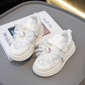 Pantofi sport pentru fete, din plasă, cu Velcro, suprafață PU+ plasă, talpă din cauciuc, model desen animat, primăvara 2025