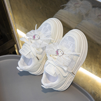 Pantofi sport pentru fete, din plasă, cu Velcro, suprafață PU+ plasă, talpă din cauciuc, model desen animat, primăvara 2025