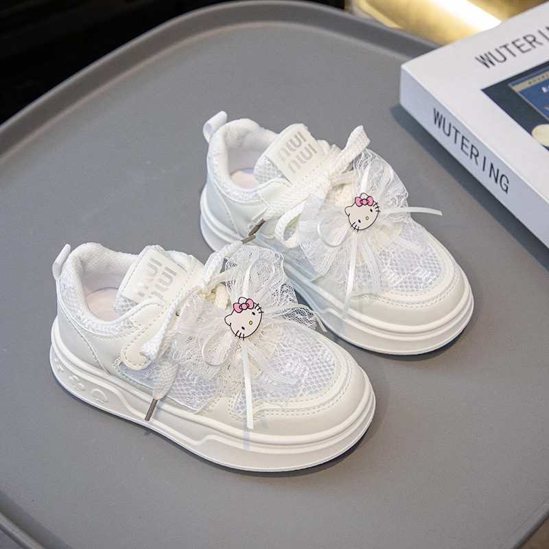 Pantofi sport pentru fete, din plasă, cu Velcro, suprafață PU+ plasă, talpă din cauciuc, model desen animat, primăvara 2025