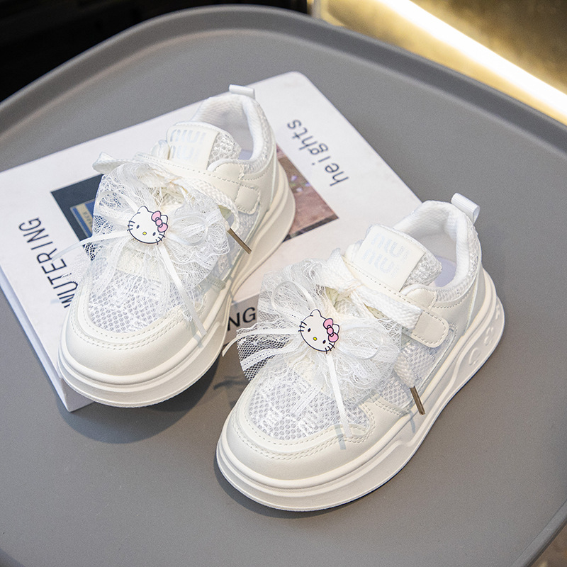 Pantofi sport pentru fete, din plasă, cu Velcro, suprafață PU+ plasă, talpă din cauciuc, model desen animat, primăvara 2025