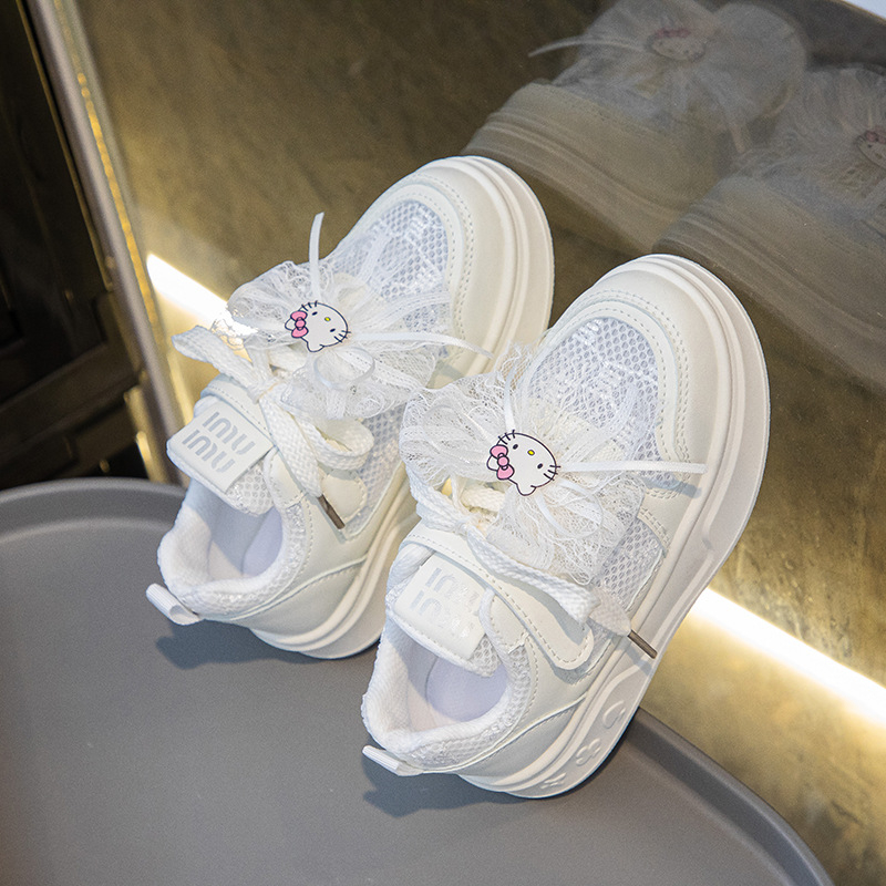 Pantofi sport pentru fete, din plasă, cu Velcro, suprafață PU+ plasă, talpă din cauciuc, model desen animat, primăvara 2025