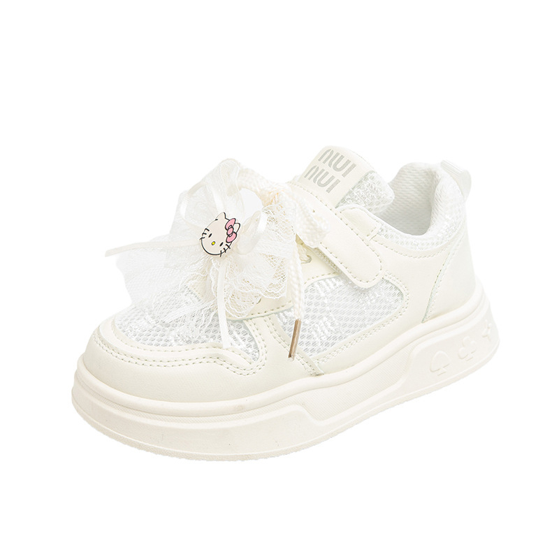 Pantofi sport pentru fete, din plasă, cu Velcro, suprafață PU+ plasă, talpă din cauciuc, model desen animat, primăvara 2025